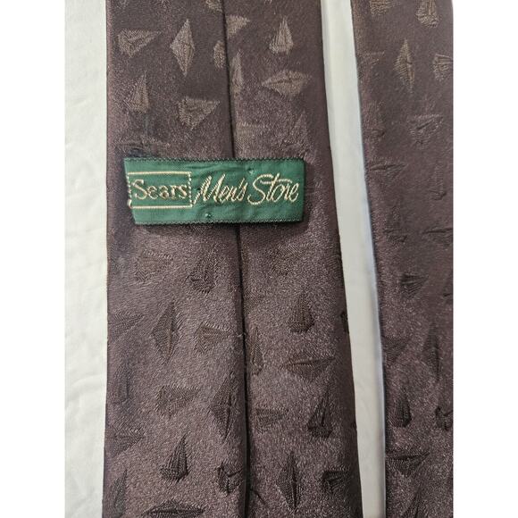 Vintage Sears Neck Tie - All Silk - Made In USA 56" x 3.75" Brown 3D Diamond - Picture 5 of 5